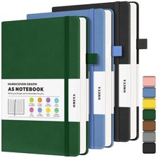 Graph Paper Notebook 3-Pack, A5 Grid Journal, 120gsm - Hardcover Leather, 5.75x8