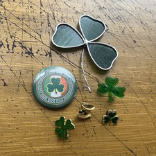 6 Pc St. Patricks Day LOT Vintage Handmade Stained Glass Green Clover Good Luck 