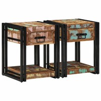 Nachttisch 2Er Set Massives Upgecyceltes Holz 40X40X50 Cm