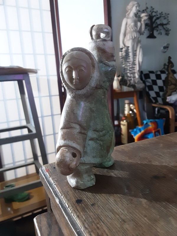 DAMAGED CARVED STONE INUIT FIGURE ABORIGINAL 