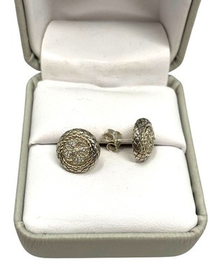 Vintage A.T.R. Jewelry Two-Tone Pave Stud Earrings - 14k Gold & 925 Sterling Sil