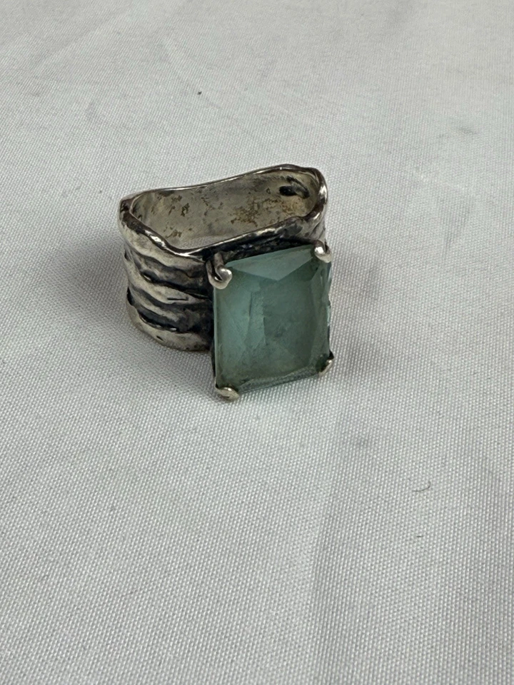 Anillo de cóctel Silpada de plata de ley azul aguamarina vidrio R1608 Foto 4 de 4