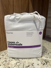 Room Essentials Twin XL Microfiber Sheet Set White Striped OEKO-TEX Certified