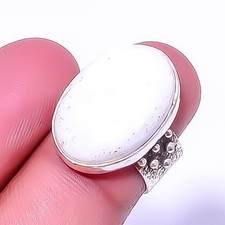 White Scolecite - India Handmade Gemstone 925 Sterling Silver Ring s.7 A344