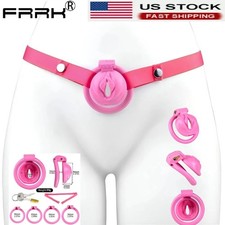 FRRK Resin Male Chastity Device Inverted Cage For Men Locking Belt with 4 Rings
