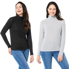 Iman Global Chic Ribbed Knit Turtleneck Sweater Heather Gray Black M New