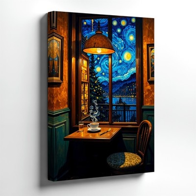 Wall Art Starry Night Cafe Window Lake View Coffee Table Blue Sky Studio Decor