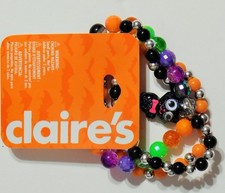Claire's HALLOWEEN Beaded Bracelet ,black cat charm