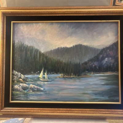 Art Painting Original Shsver Lake California 1999 On Canvas Alpine Lake Framed