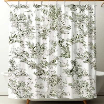 Vintage French Frog Toile Shower Curtain Cotton Print Curtain with 12 Metal H...