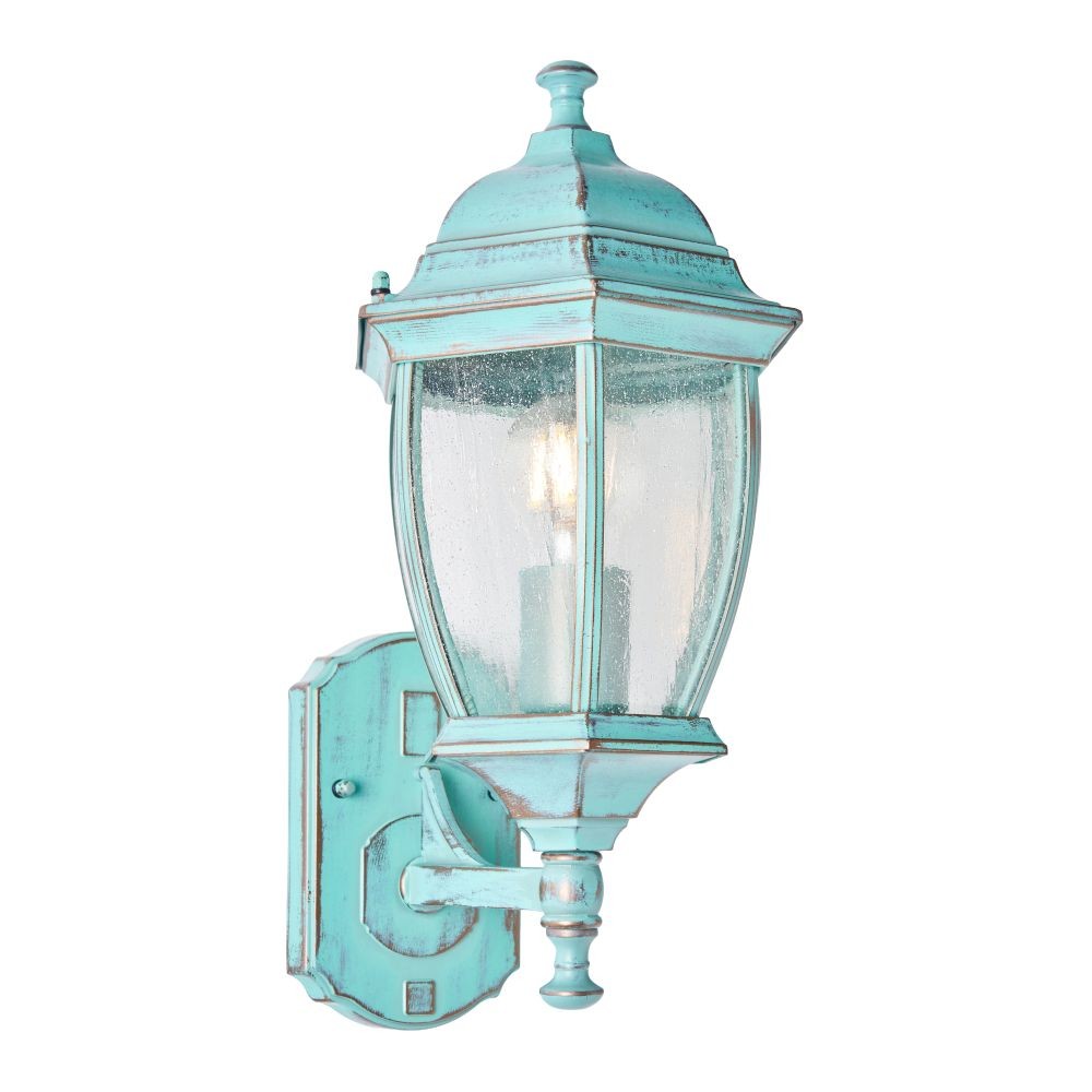 Litecraft Deonte Outdoor Wall Light IP44 Large Seeded Glass Lantern - Verdigris