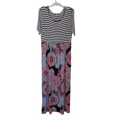 Heimish USA Dress Womens 2XL Striped Paisley Maxi Stretch Pockets Boutique Knit