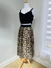 Lipsy London Black Brown Leopard Midi Skirt | size 14 (214)
