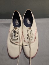 vintage Keds Baseball Stitch Canvas Lace Up Flats White Red US 9.5