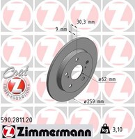 2X Bremsscheibe Coat Z Zimmermann 590.2811.20 FüR Toyota Auris ZZE150_ ZZE150R