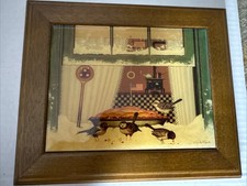 Charles Wysocki Framed Ceramic Tile BIRD PIE Art Georgina's Country Creations