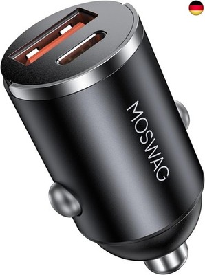 MOSWAG Zigarettenanzünder USB Ladegerät, Mini Autoladegerät USB C QC 3.0, Dual P