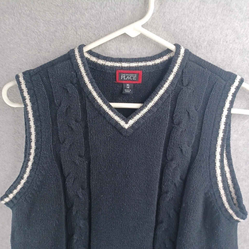 Chaleco The Childrens Place Clásico Tejido con Cable XL 14 Azul Preppy Pullover Cuello en V Foto 2 de 4