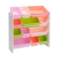 Amazon Basics Spielzeug-Organizer 12 BehäLter Weiß/Pink Holz 27.7X85.3X79 Cm
