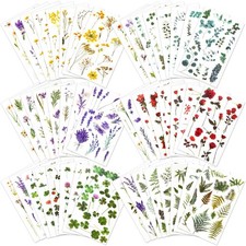 722 Pieces Pressed Flower Stickers for Crafts Assorted 722 Pieces,48 Sheets Fl