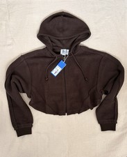 Image of ADIDAS Originals Womens Crop Full-Zip Hoodie BNWT Dark Brown Fleece UK 4