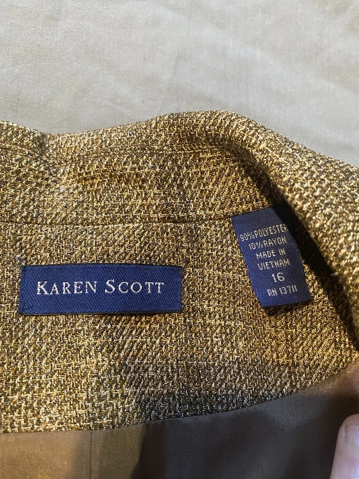 Blazer mujer Karen Scott marrón con tweed beige talla 16 Foto 3 de 3
