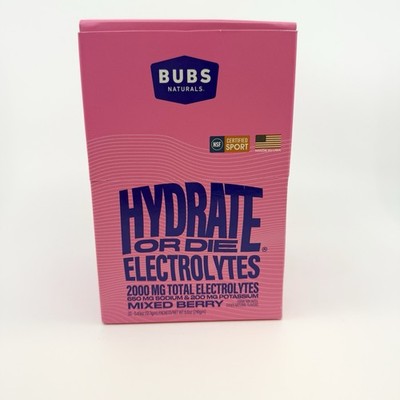 BUBS Naturals Hydrate Or Die Electrolytes 20 Packets Mixed Berry NEW SEALED
