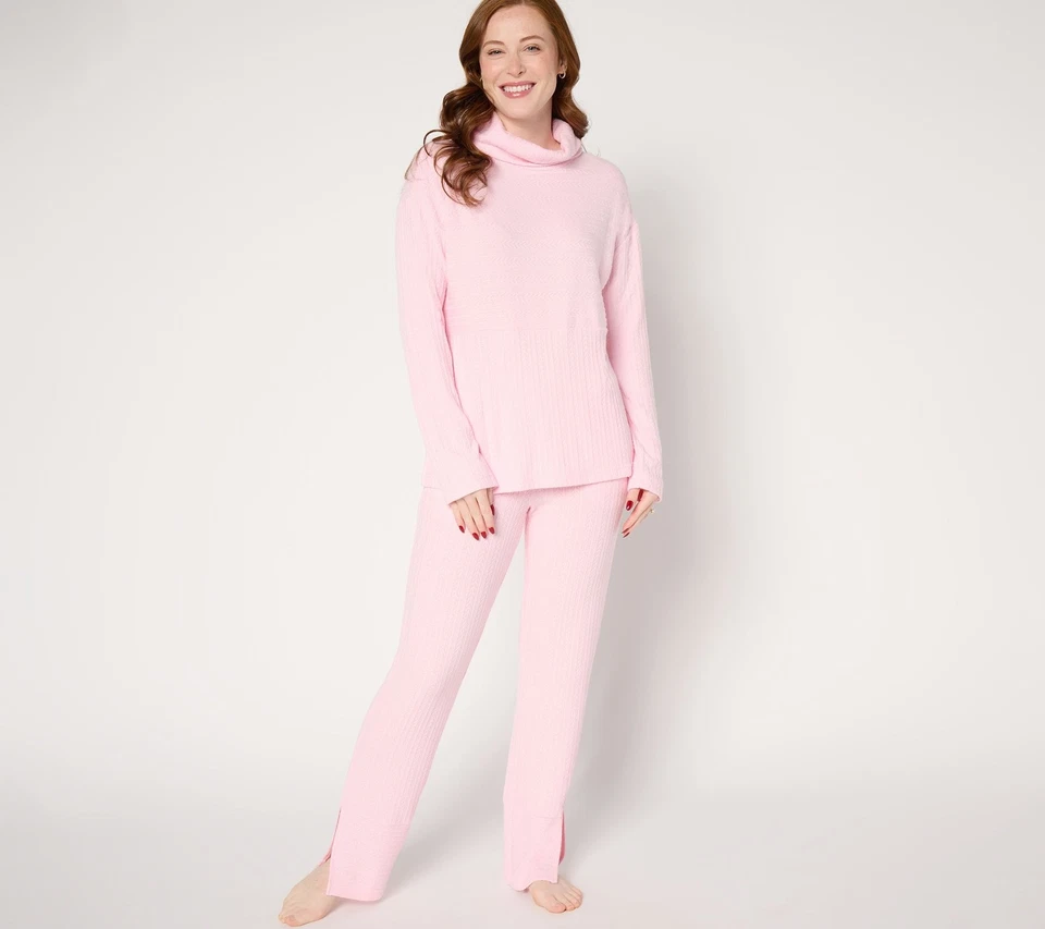 Juego de salón Muk Luks regular tejido con cable comodidad extrema rosa M nuevo