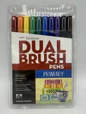 Tombow Dual Brush Pens 10/Pk - Primary, (56167) Brush And Fine Tip