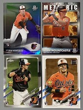 Four 2021 Ryan Mountcastle RC Bowman Platinum Meteoric/Base, Topps Chrome/Base