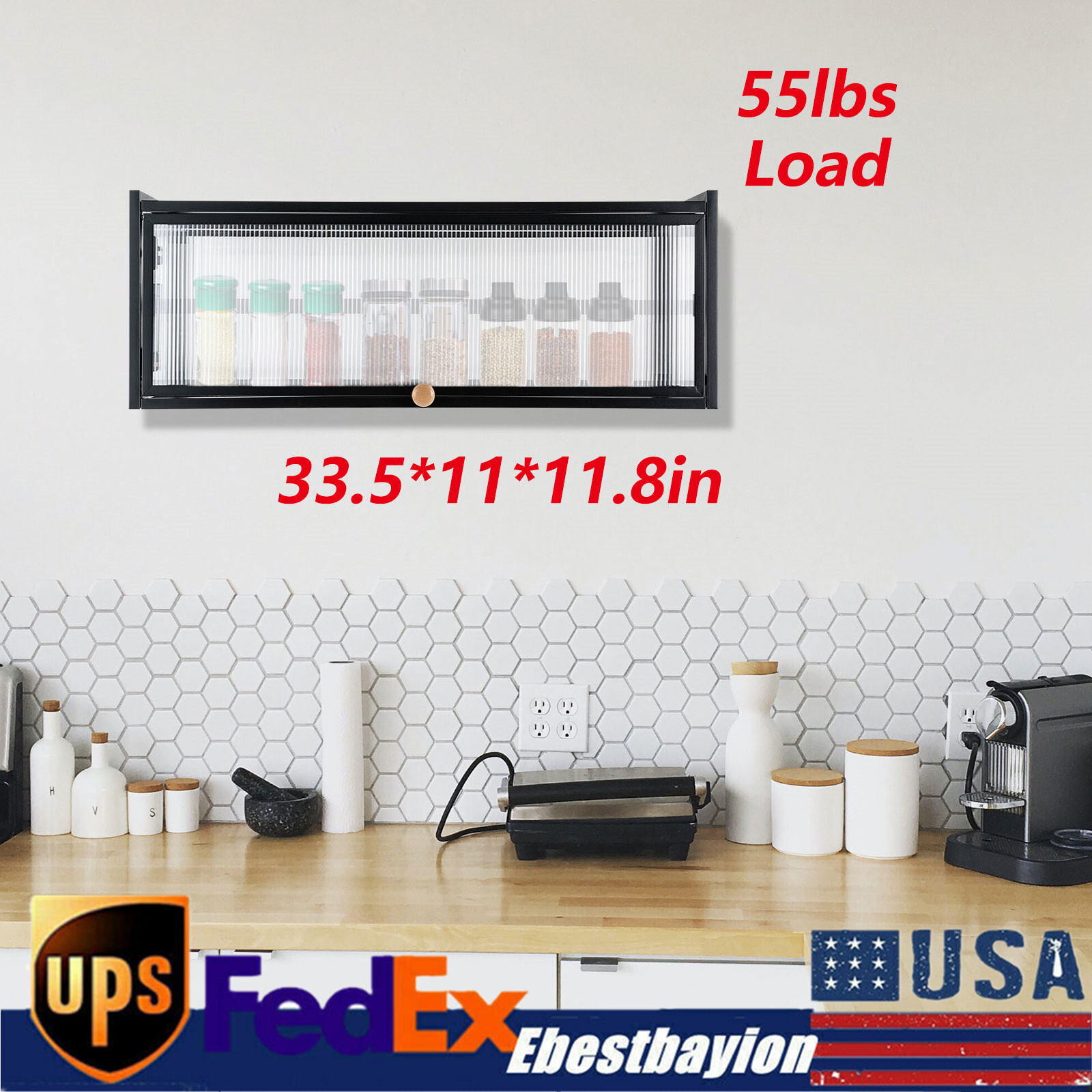 Wall Mounted Flip Up Door Cabinet Shelf for Kitchen Bathroom Storage Organizer