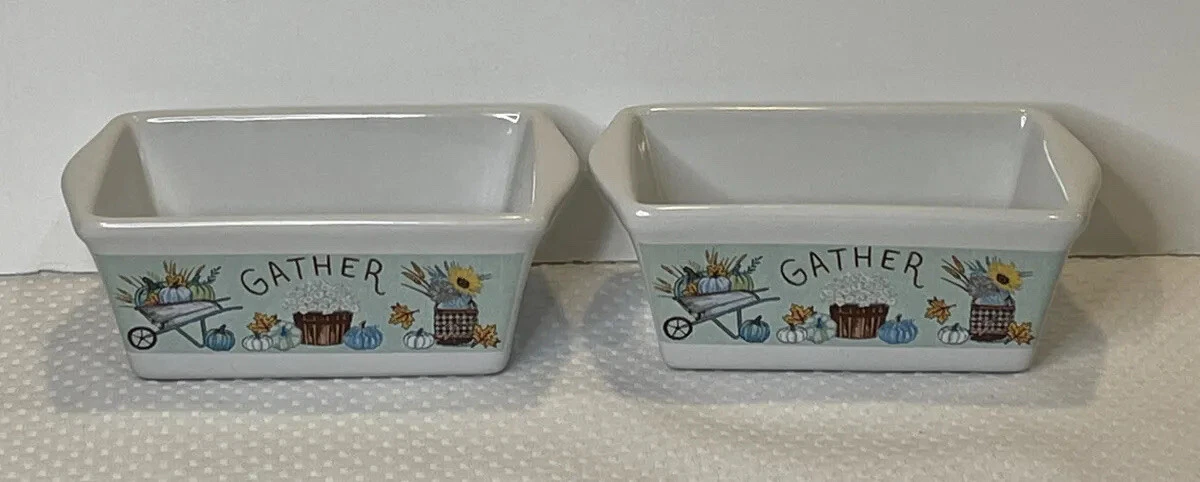 New Set of 2 Ceramic Mini Loaf Pans Fall Gather