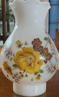 Vintage Milk Glass Yellow Rose Hurricane Lamp Shade 7.5 in.