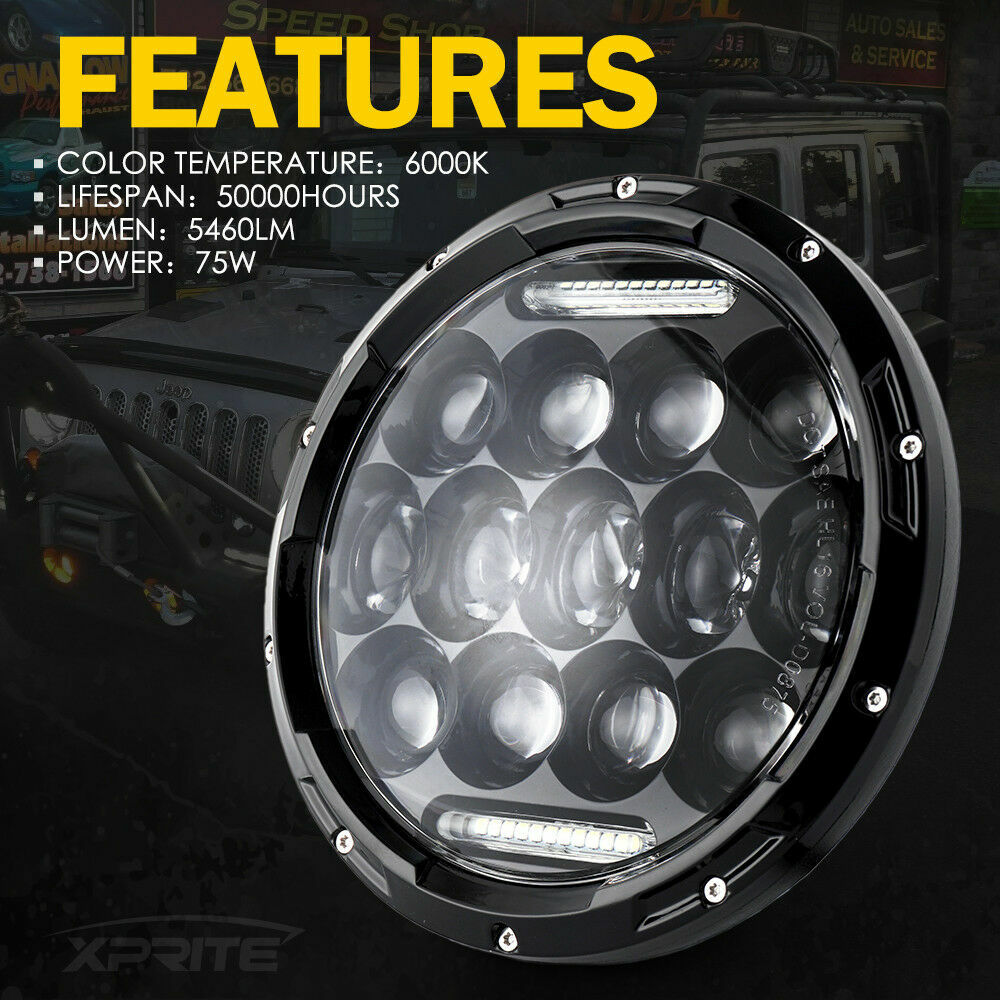 2x DOT 150W 7Inch LED Headlight Hi/Lo + DRL Headlamp Black For Jeep CJ