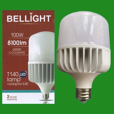 1x 100W (=450W) T140 LED Glühbirne 6500K Edison Schraube ES E27 & GES E40 Adapter