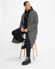 Ted Baker Black Herringbone Long Line Coat Button Smart Wool Tb 3 & 4 £425