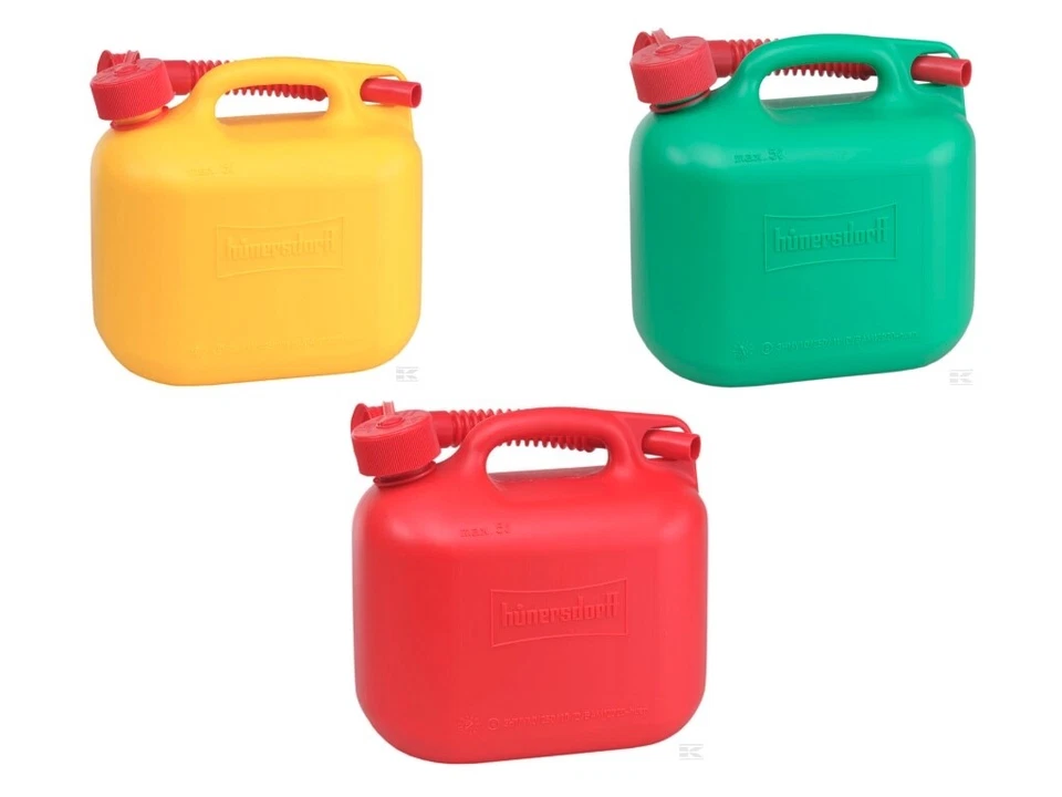 Lot de 3 Jerrycans Bidons 5 L Vert Jaune Rouge - Plastique avec bec verseur - Photo 1/1