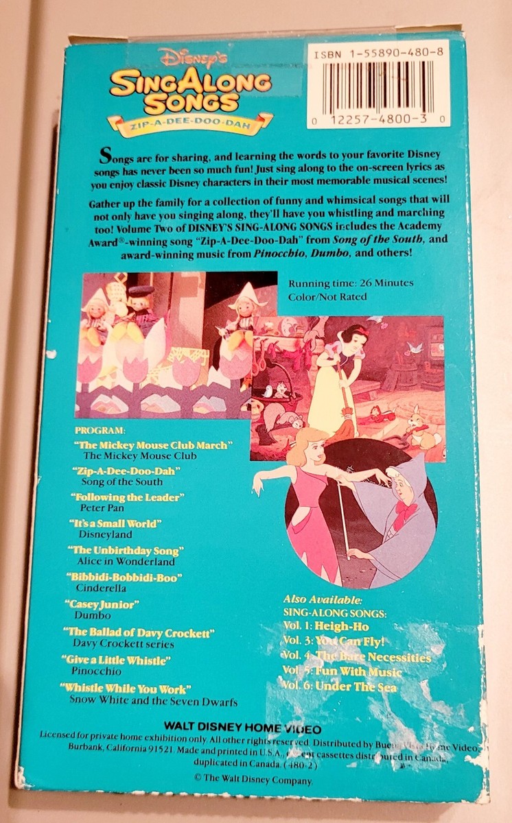 Disney Sing Along Songs Zip-A-Dee-Doo-Dah VHS Volume 2 | eBay