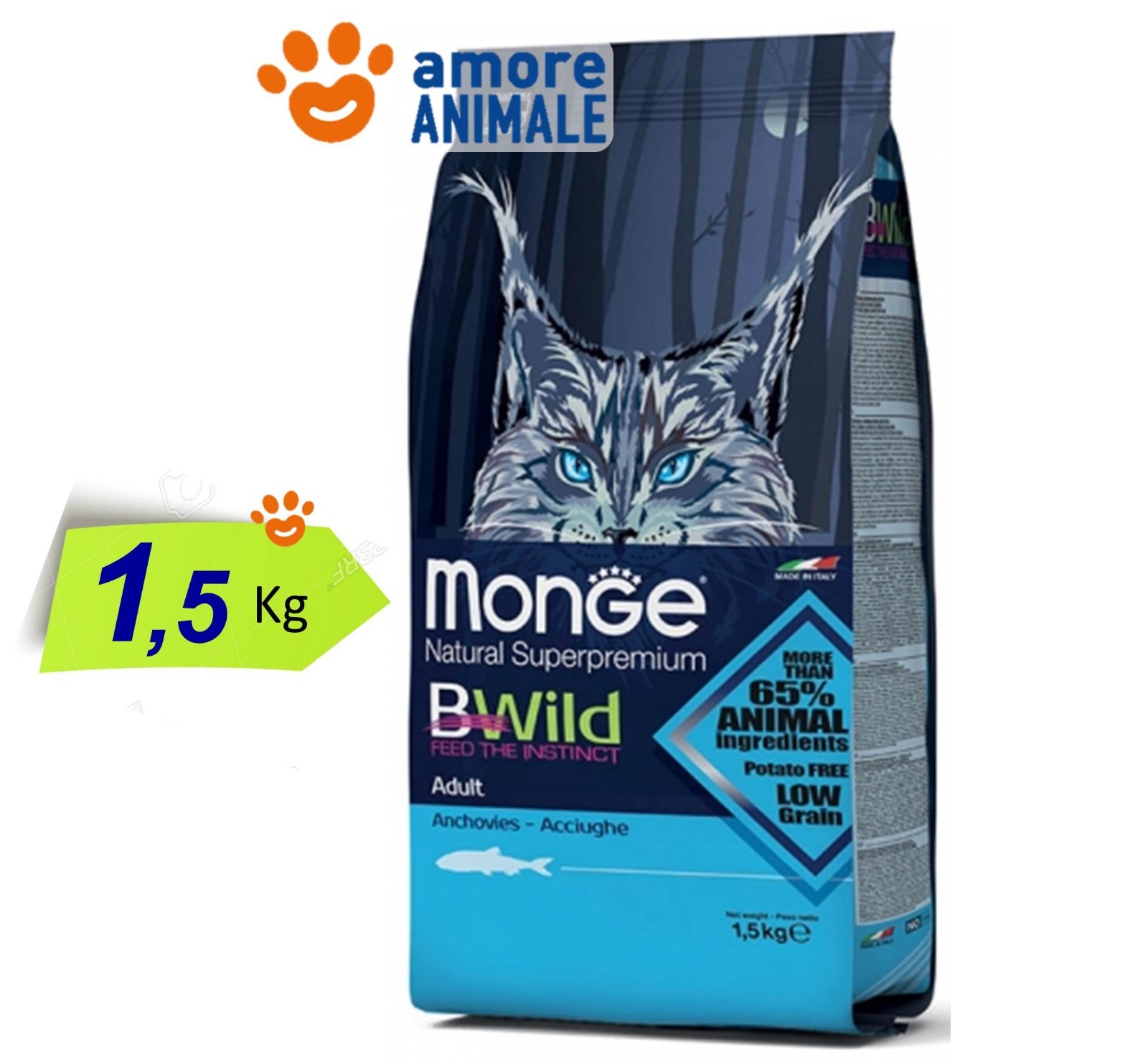 Monge Cat BWild Acciughe 1.5 kg Offerta 2 Confezioni Crocchette Gatto