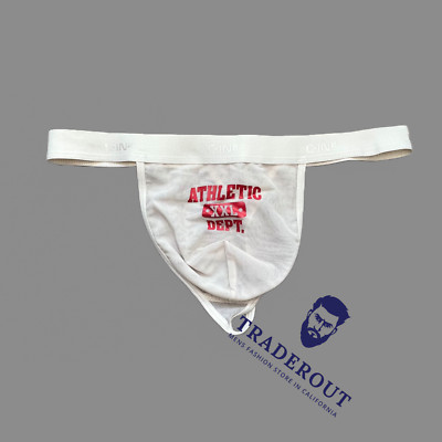 H.E.Arts athletic Dept XXL logo custom print Men sheer mesh thong underwear L