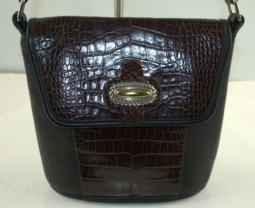 Brighton Classic Brown Black Leather Shoulder bag Purse Decorative Buckle Flap - Picture 2 of 8