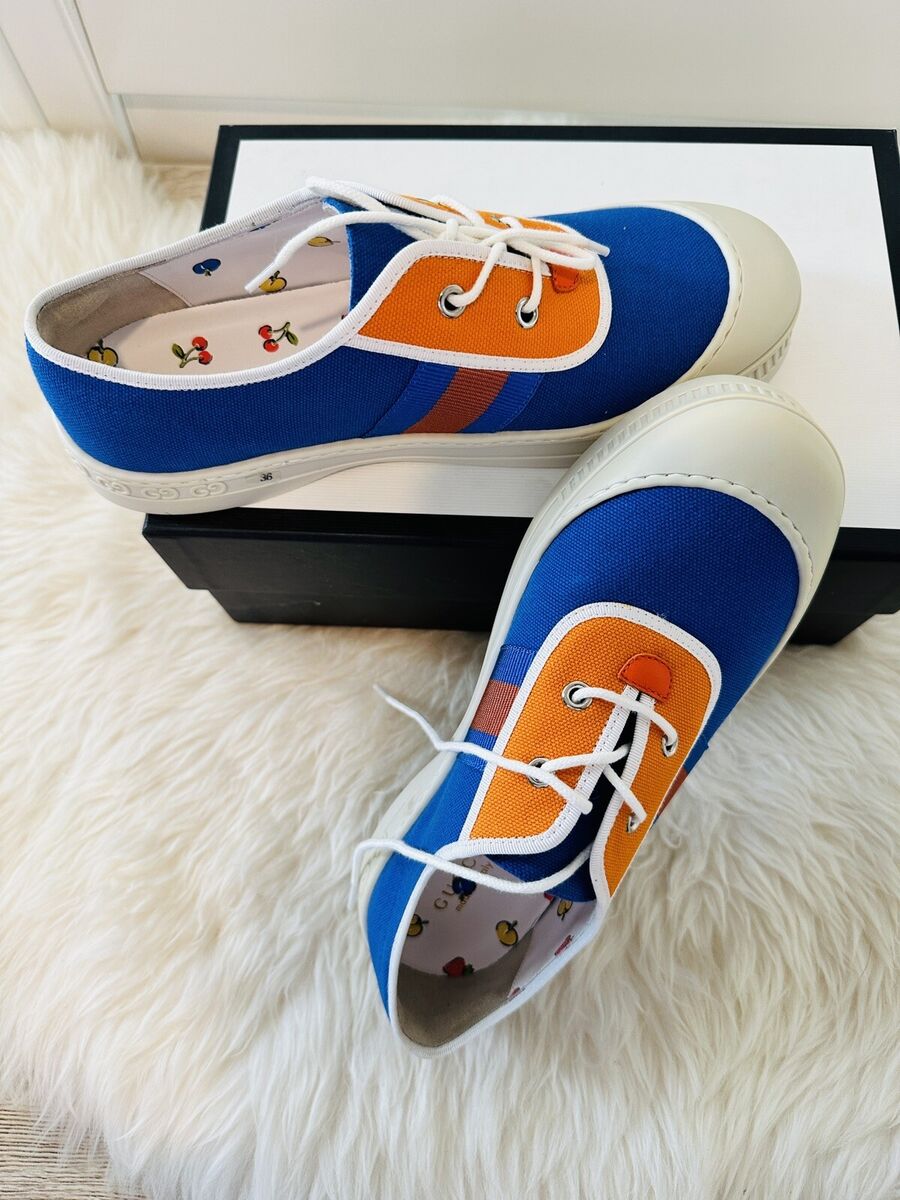 NIB GUCCI Kids Size 36 Sneakers Shoes Blue Orange Web Women NIB GUCCI Kids Size 36 Sneakers Shoes Blue Orange Web Women