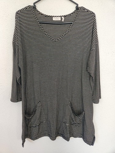 Logo By Lori Goldstein 3/4 Sleeve Shirt W/ Pockets Black Brown Womens Small