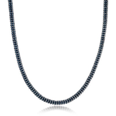 Blue/Gold Ion Plated Stainless Steel Gourmette Chain Necklace - 18-30 Inch