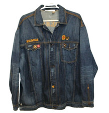 RocaWear Mens Jean Jacket Sz 3XL Blue W/ Gold Stitching Denim Pot Leaf Patches
