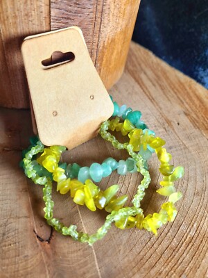 3er Set Kristall Armbänder: Peridot, olive Jade & grüner Aventurin, Herzchakra