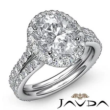 Halo Pave Set Women's Oval Diamond Engagement Anniversary Ring GIA F VS2 2.76Ctw