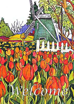 Toland Windmill And Tulips 28 X 40 Welcome Flowers Spring House Flag 17917642063 Ebay