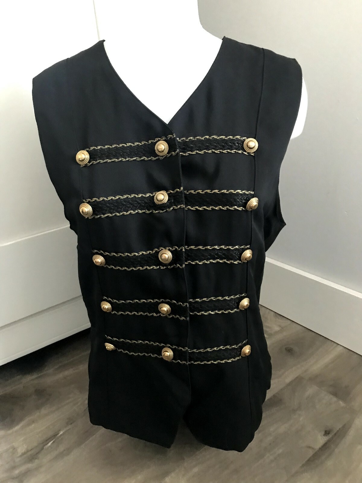 Retro Lana Lee Black Vest Gold Buttons Military Women's Size 12 Canada