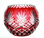 Bohemian Cranberry Red Cut to Clear Crystal Rose / Candle Bowl Odessa Pattern